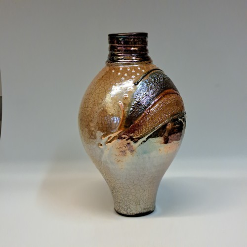 Click to view detail for #240730 Raku Vessel Glitter Glaze $42